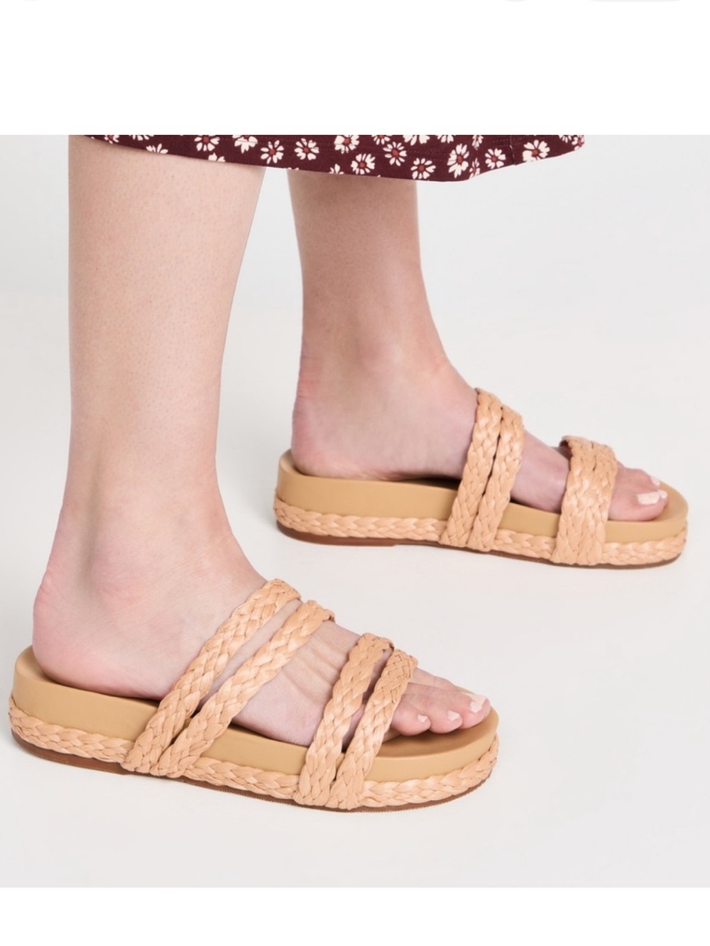 Kaanas Braided Raffia Slide Sandals - Beige